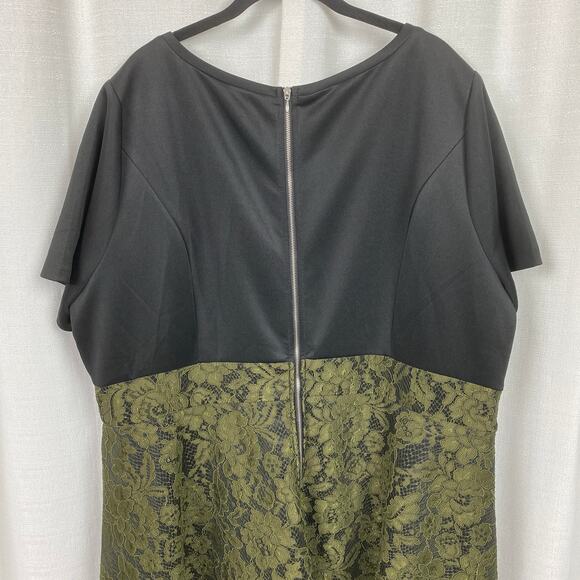 Eloquii Studio Black&Green Brocade Lace Fit&Flare Midi Dress Sz.24W NWT - Picture 11 of 16